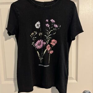 ONLY acid wash floral bouquet print t-shirt in black